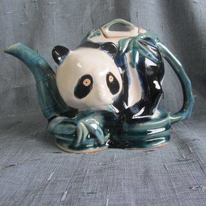 Vintage Panda Bear Majolica Teapot Porcelain Vintage 1980s